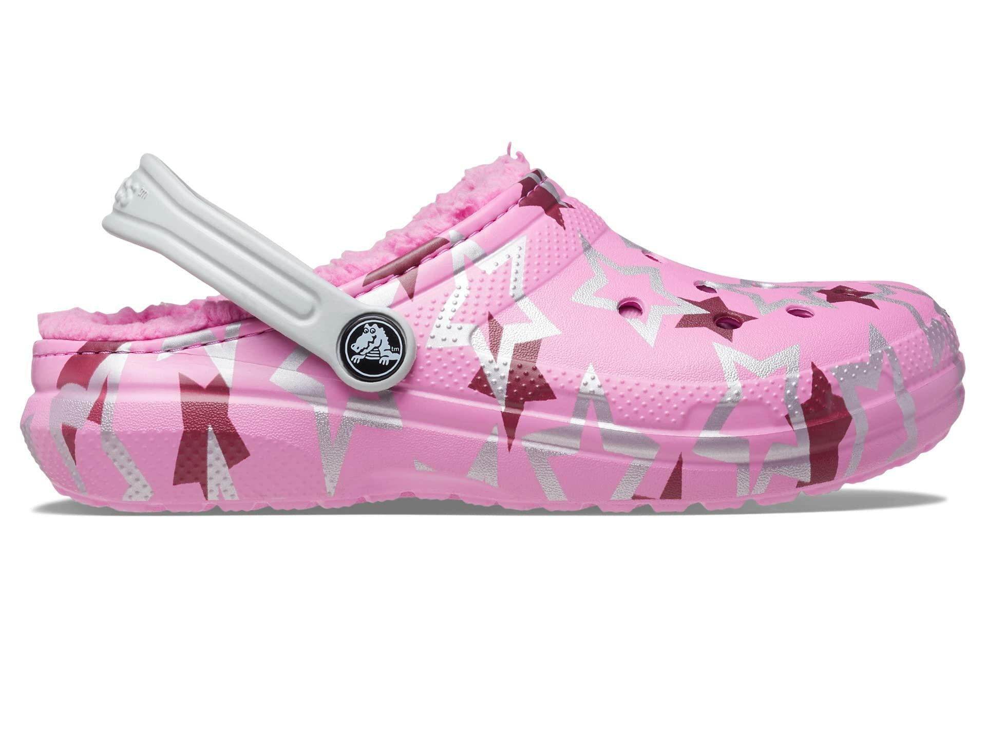 Crocs® Kids Classic Lined Clogs – Slip-on Shoes for Toddlers – Synthetic Upper – Croslite™ Foam Outsole Taffy Pink/Multi Disco Party Big Kid