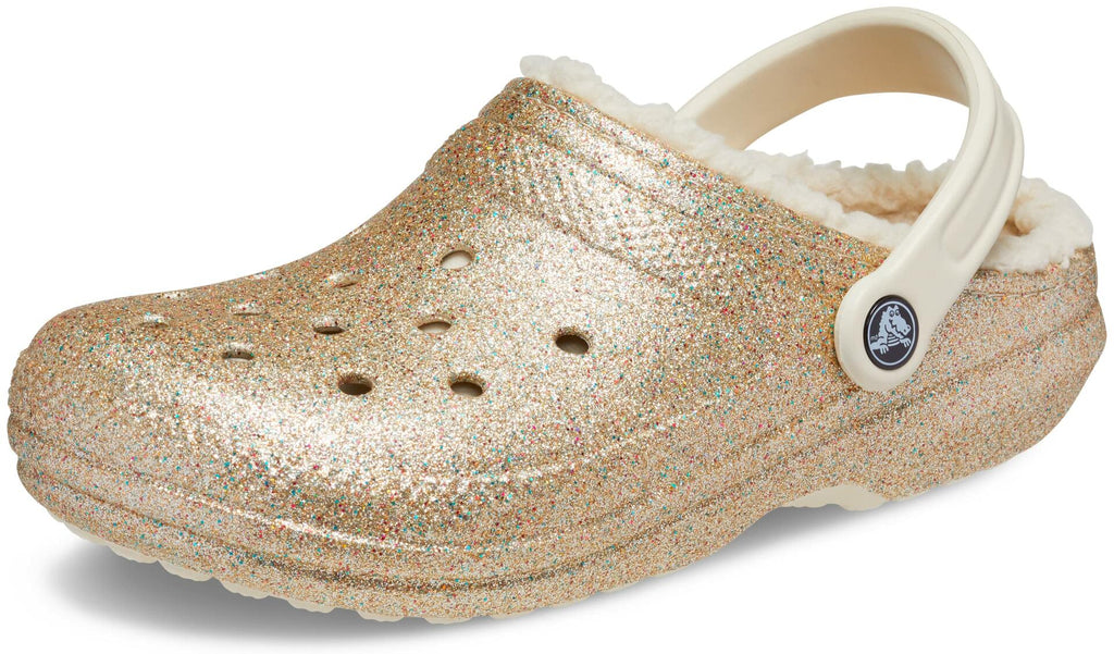 Crocs Classic Lined Glitter Unisex Clog Shoes - Faux Fur Lining - Lightweight Construction - Slip-on Style Multi/Gold Glitter Men's 13, Women's 15 Medium