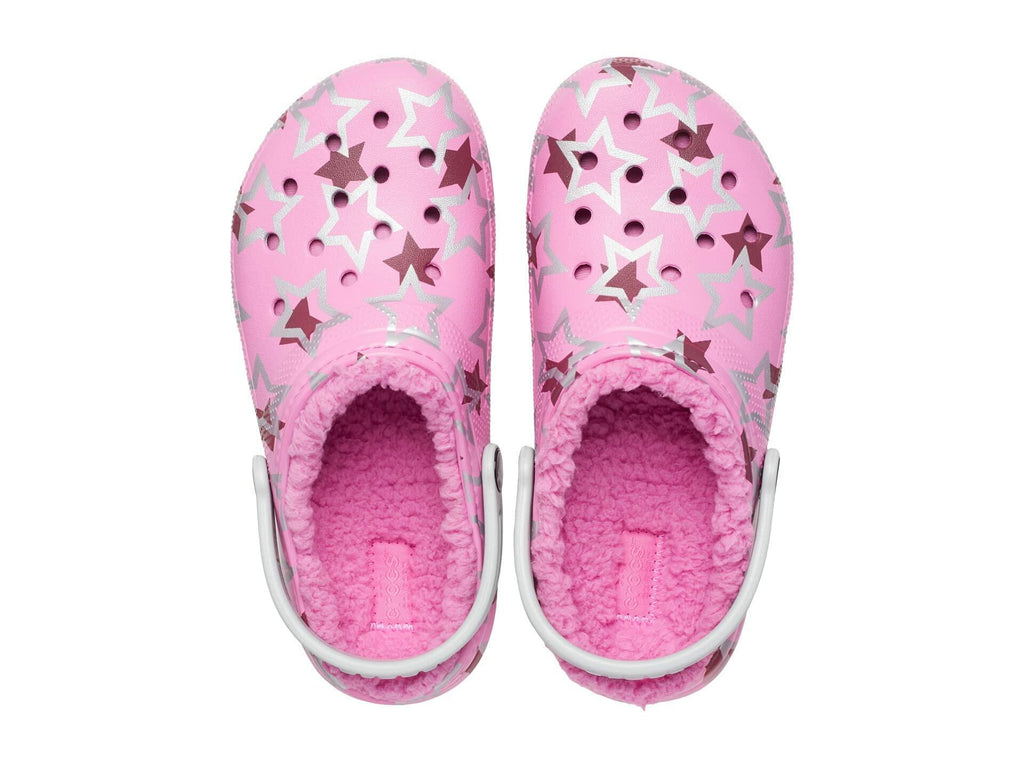 Crocs® Kids Classic Lined Clogs – Slip-on Shoes for Toddlers – Synthetic Upper – Croslite™ Foam Outsole Taffy Pink/Multi Disco Party Big Kid