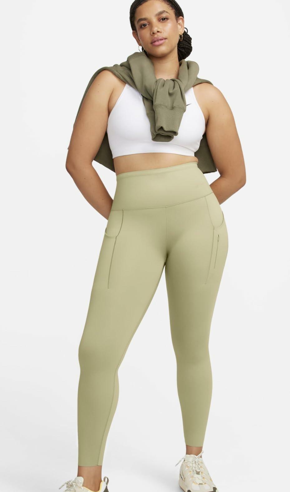 Nike Go Women's Firm-Support High-Waisted 7/8 Leggings with Pockets ( Small, Neutral Olive 276)