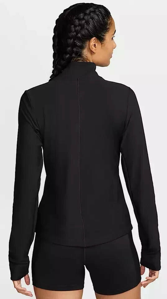Women's Nike One Ribbed Full-Zip Mid Layer Top, Size: Medium, Black and green