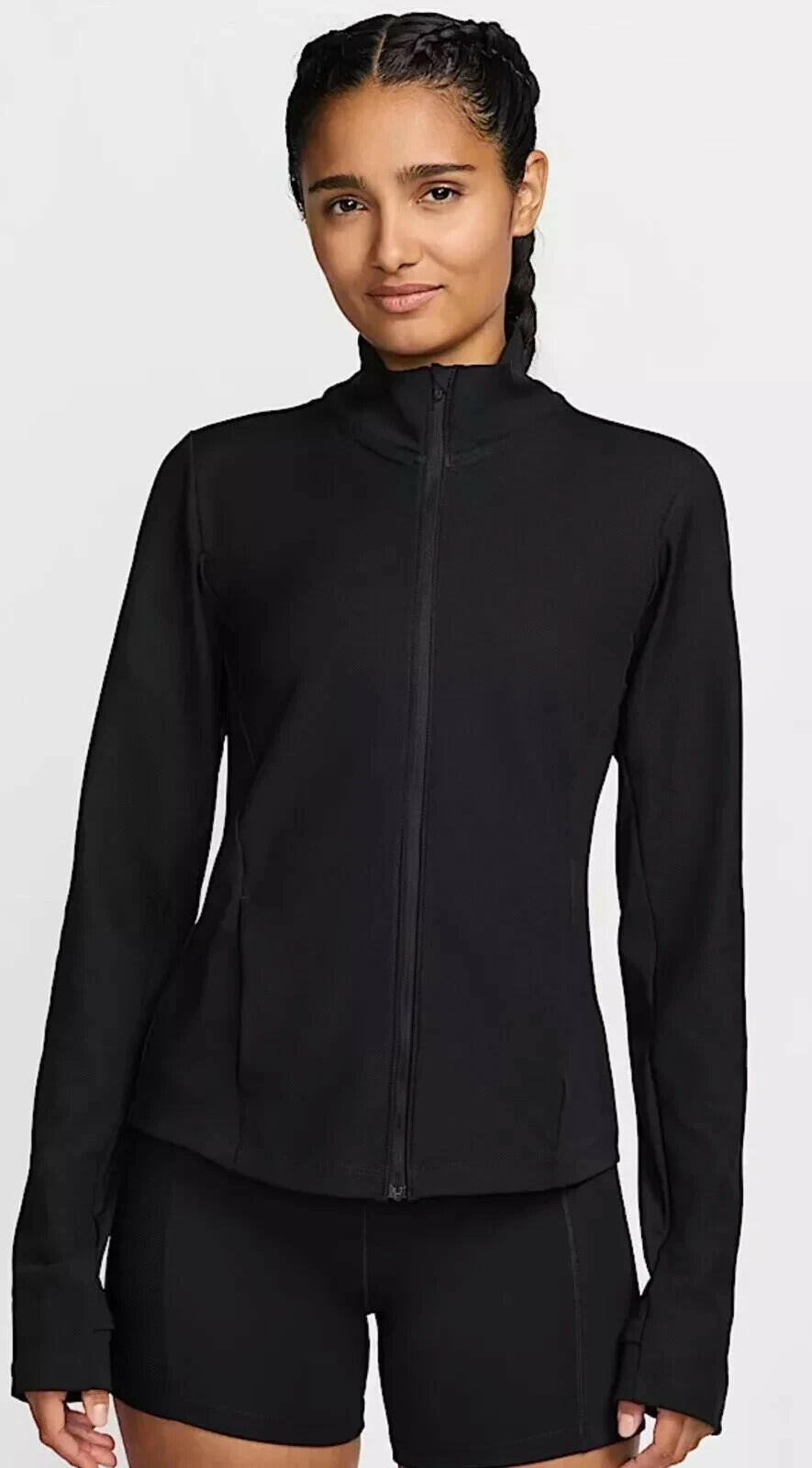 Women's Nike One Ribbed Full-Zip Mid Layer Top, Size: Medium, Black and green