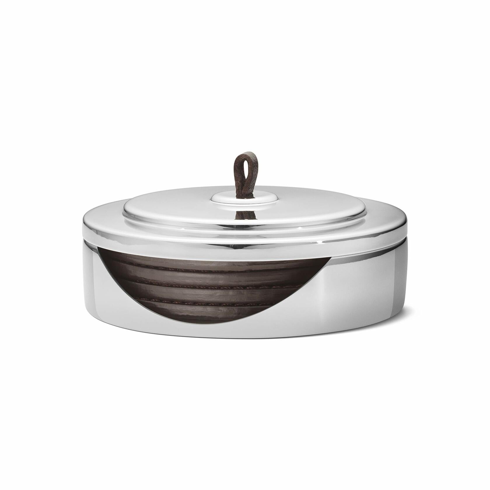 Georg Jensen Manhattan Collection Coaster Set, Set of 4 Leather Coasters in Stainless Steel Case