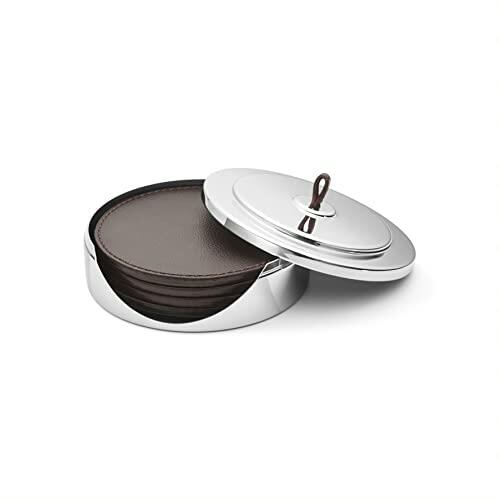 Georg Jensen Manhattan Collection Coaster Set, Set of 4 Leather Coasters in Stainless Steel Case