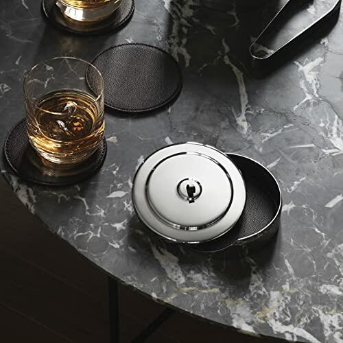 Georg Jensen Manhattan Collection Coaster Set, Set of 4 Leather Coasters in Stainless Steel Case