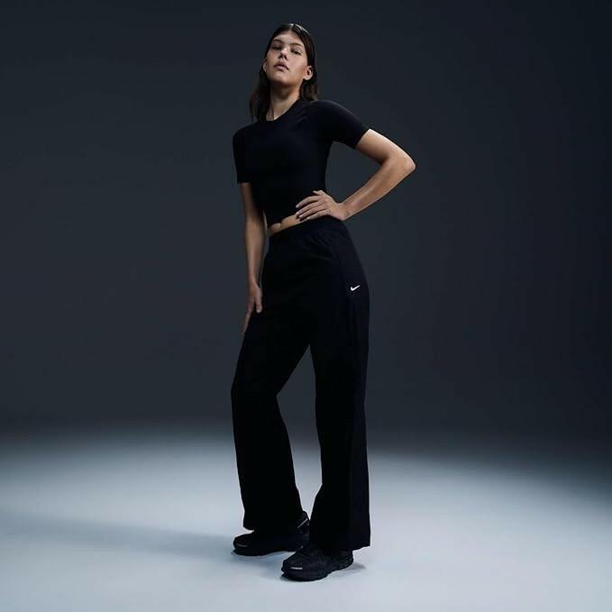 Nike Womens Windrunner High-Waisted Woven Open-Hem Pants Black/White Small, xs