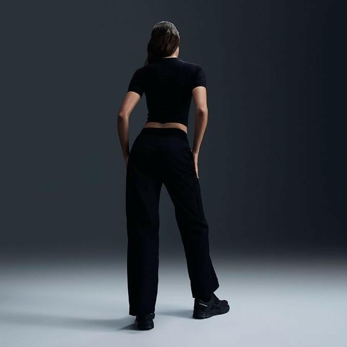 Nike Womens Windrunner High-Waisted Woven Open-Hem Pants Black/White Small, xs