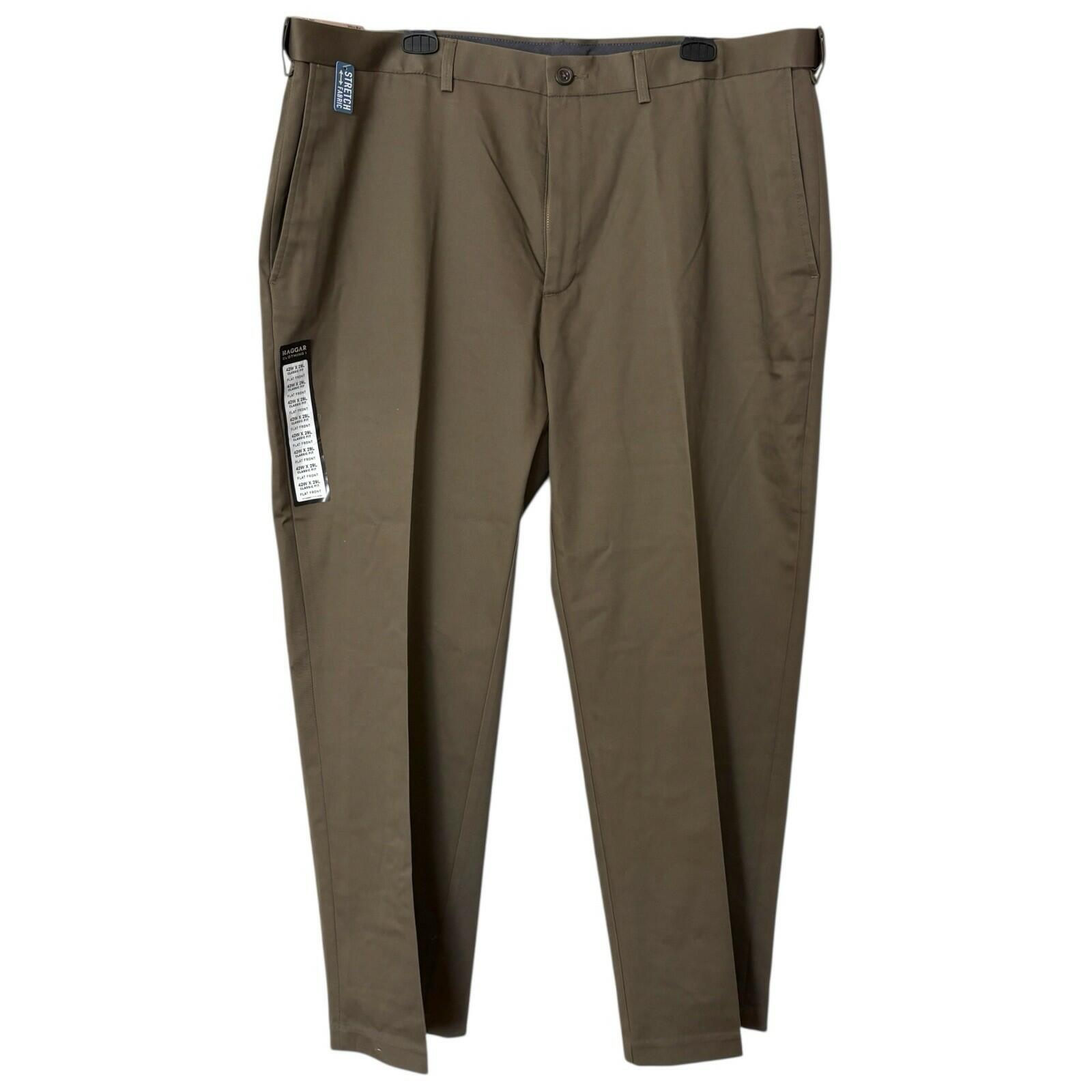 Haggar Men's Premium No Iron Khaki Classic Fit Pleat Front Casual Pant 36wx32L toast