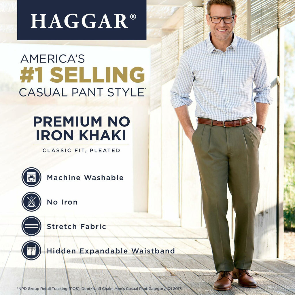 Haggar Men's Premium No Iron Khaki Classic Fit Pleat Front Casual Pant 36wx32L toast
