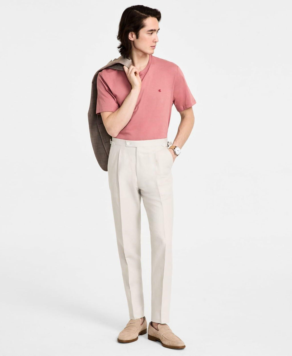 Calvin Klein Mens Slim fit Dress Pants 34/29 stone Solid Linen msrp $190