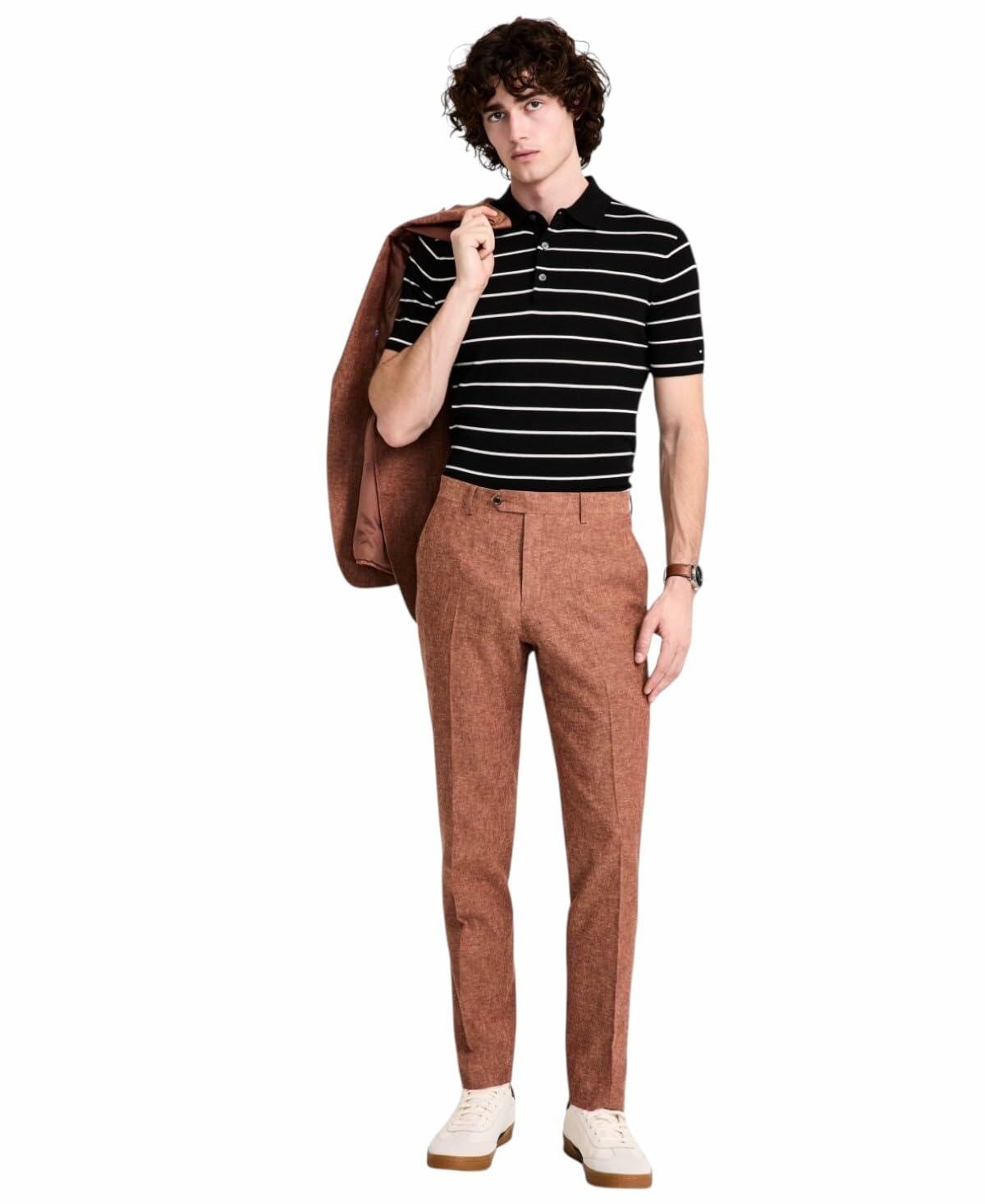 Tommy Hilfiger Mens Modern fit Dress Pants linen rust Brown Solid