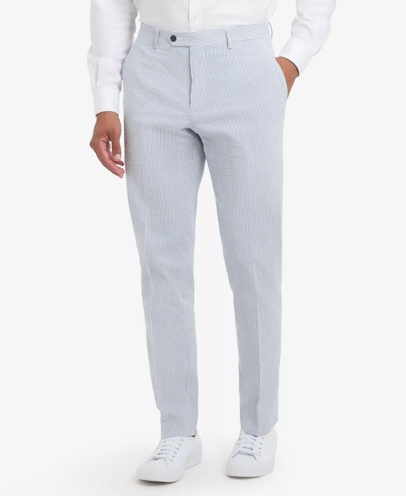 Tommy Hilfiger Mens Modern fit Dress Pants Light Blue Striped new