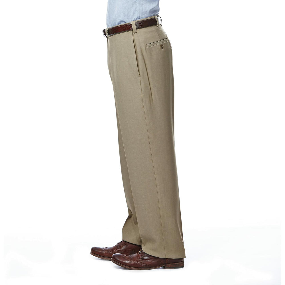 Haggar mens Eclo Stria Expandable-waist Plain-front dress pants, Taupe, 38W x 30L US