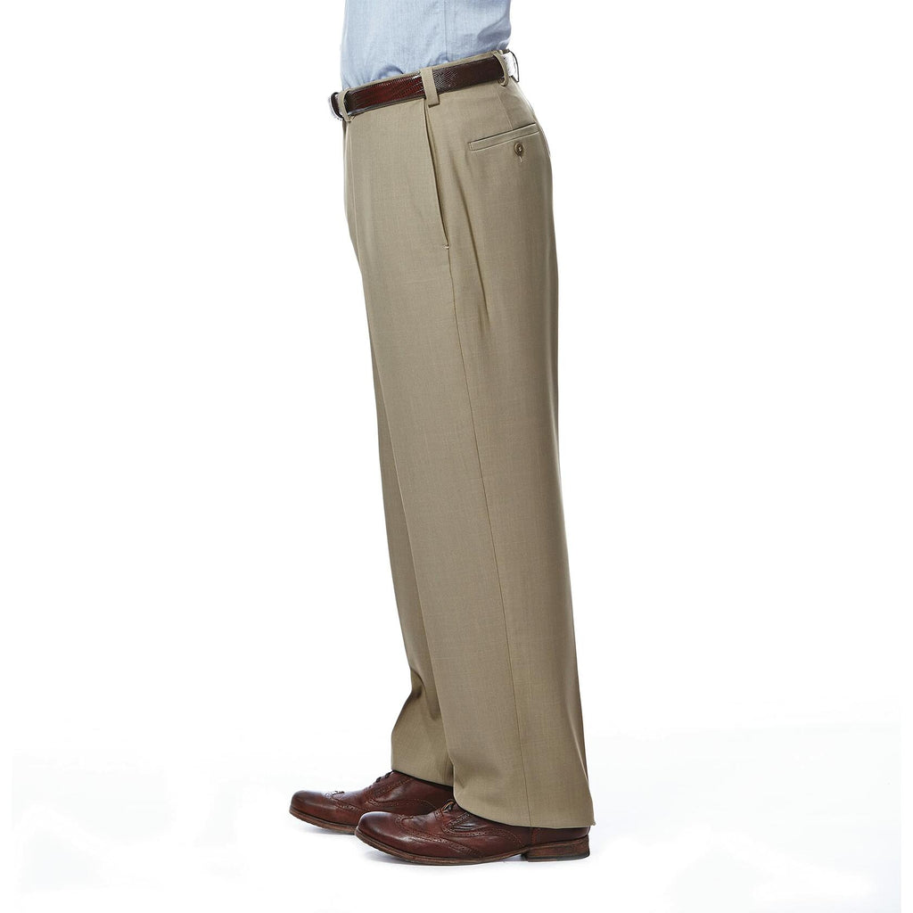 Haggar mens Eclo Stria Expandable-waist Plain-front dress pants, Taupe, 38W x 30L US