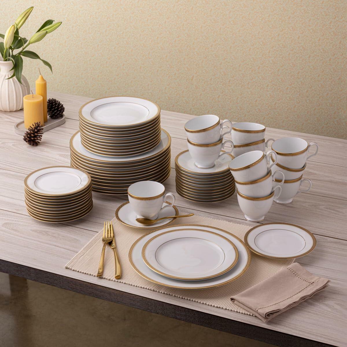 Noritake Charlotta Gold 60-Piece Value Set, Service for 12 in White