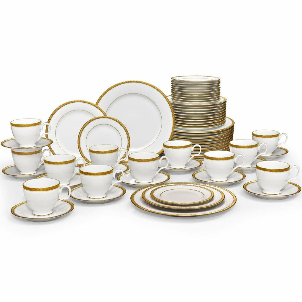 Noritake Charlotta Gold 60-Piece Value Set, Service for 12 in White