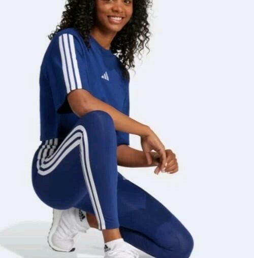 Adidas Essentials 3-Stripes Stretchy Cotton Leggings size 2x navy blue