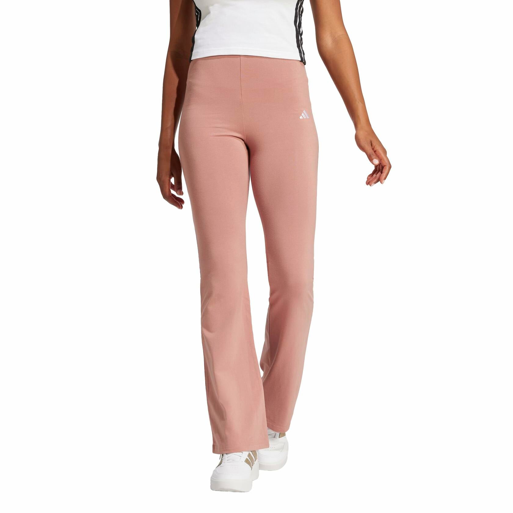 Adidas Womens Small Logo Single Jersey Flare Sportswear Leggings, Warm Clay/White, Medium