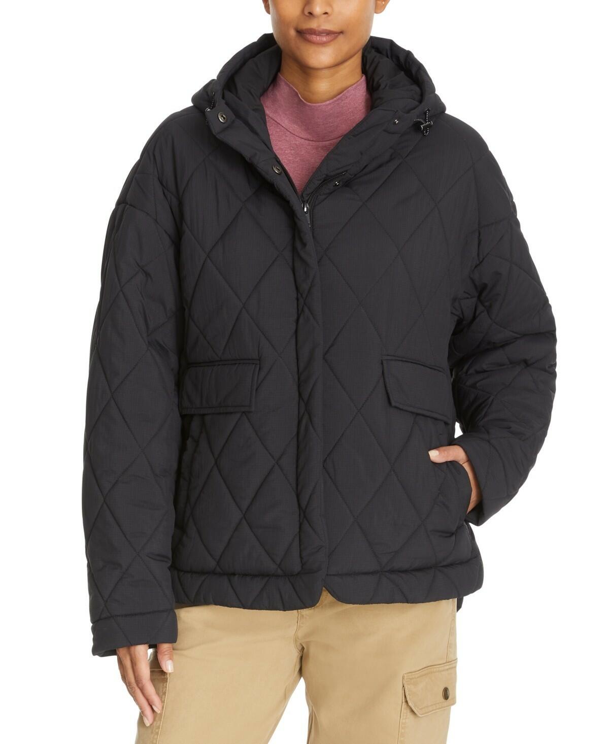 $139 Bass Outdoor Women's High-Low Quilted Outdoor Puffer, Black Beauty, XL, s, m