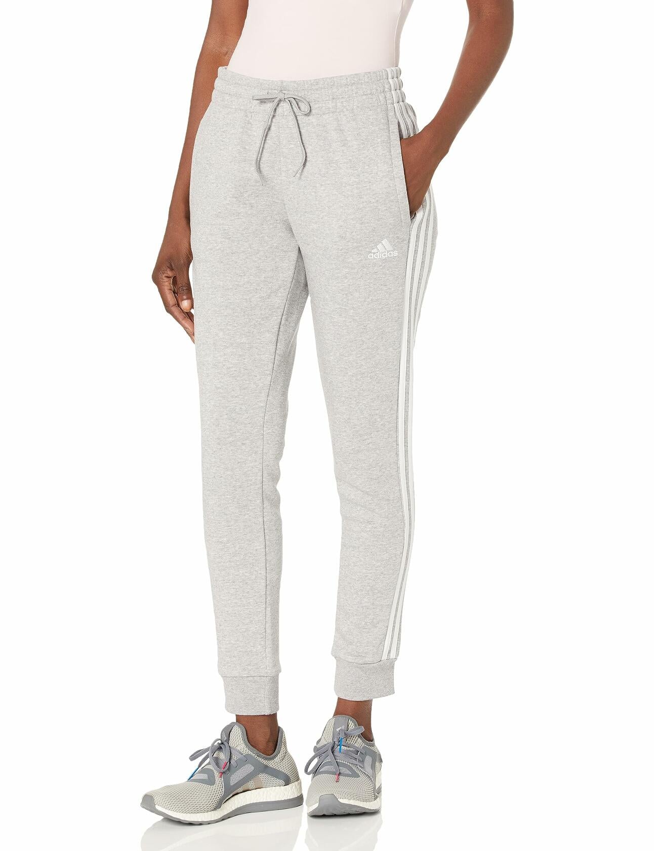 adidas Womens Essentials Slim Tapered Cuffed Pant Medium Grey Heather/White 1X