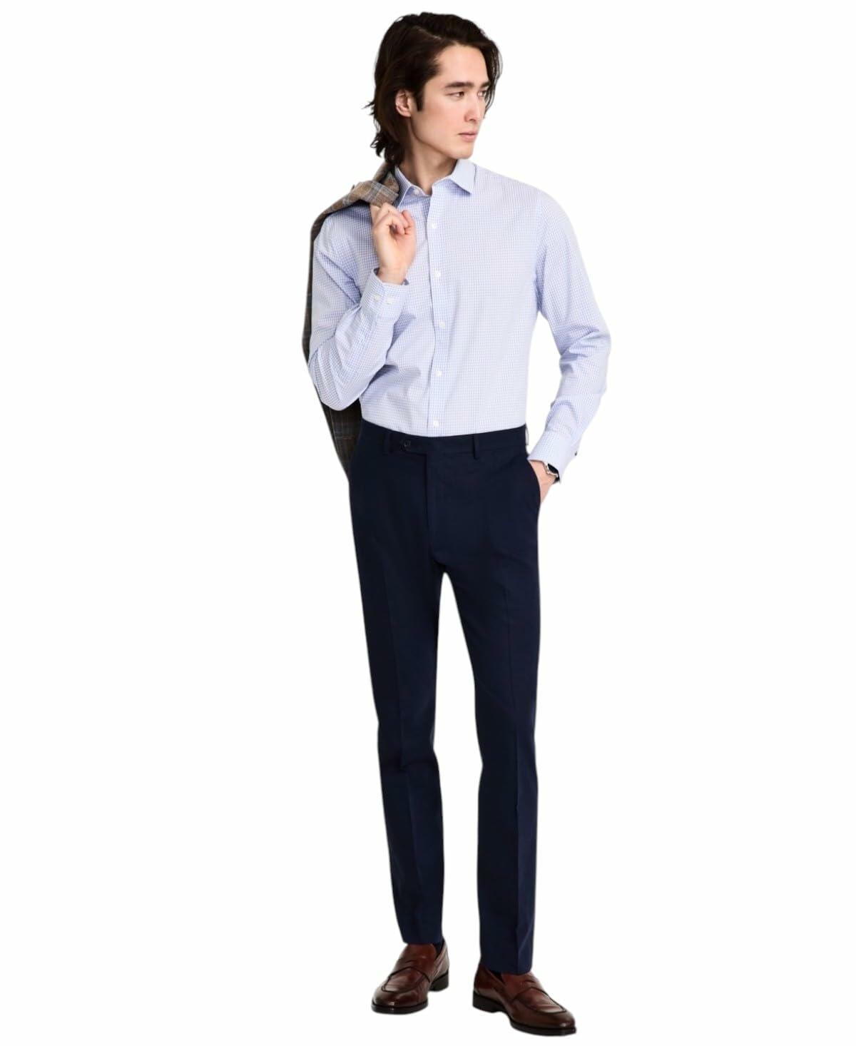 Tommy Hilfiger Mens Modern fit Dress Pants Blue Solid Linen