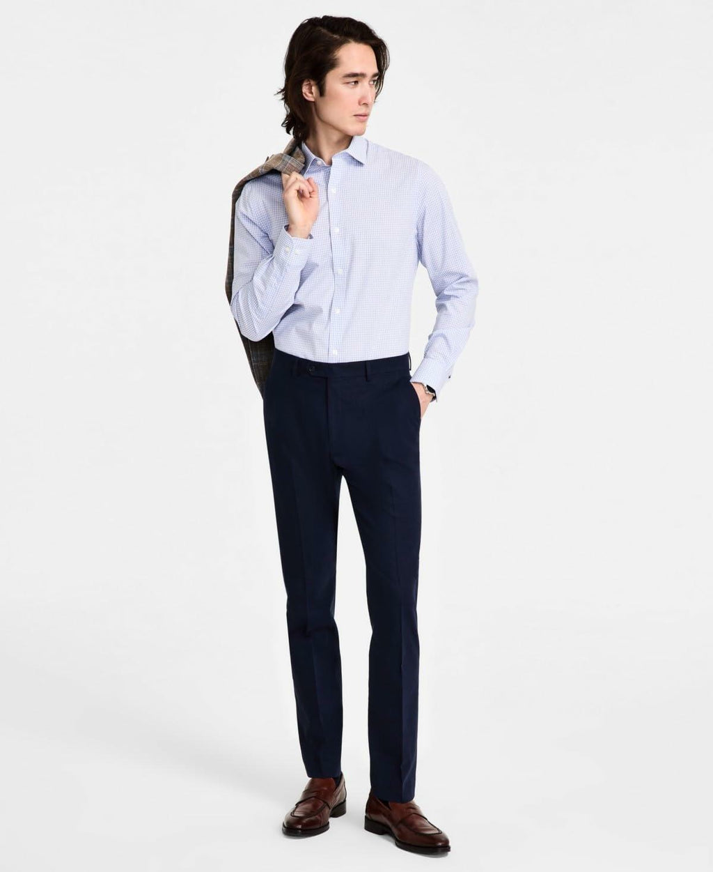 Tommy Hilfiger Mens Modern fit Dress Pants Blue Solid Linen