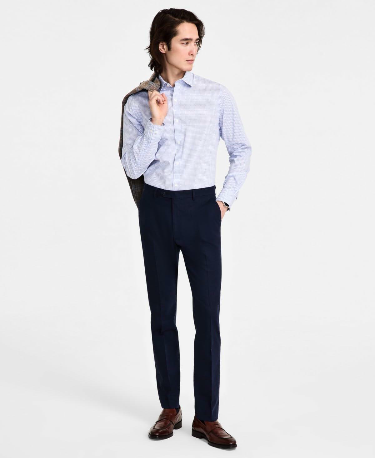 Tommy Hilfiger Mens Modern fit Dress Pants Blue Solid Linen
