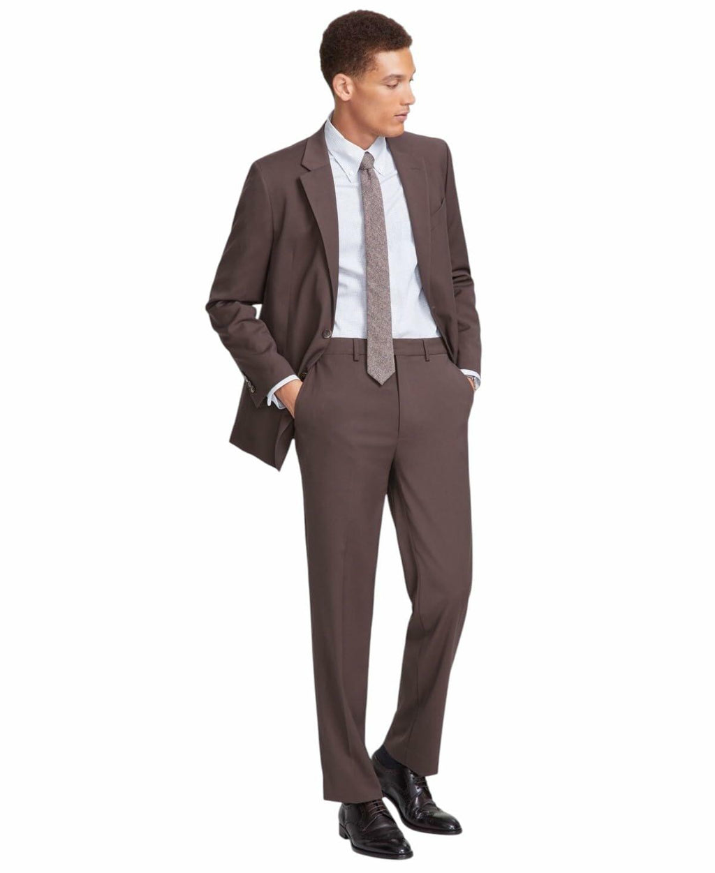 Nautica Mens Modern fit 2 Piece Suit 46 L / 41 Waist Brown Solid Stretch jacket