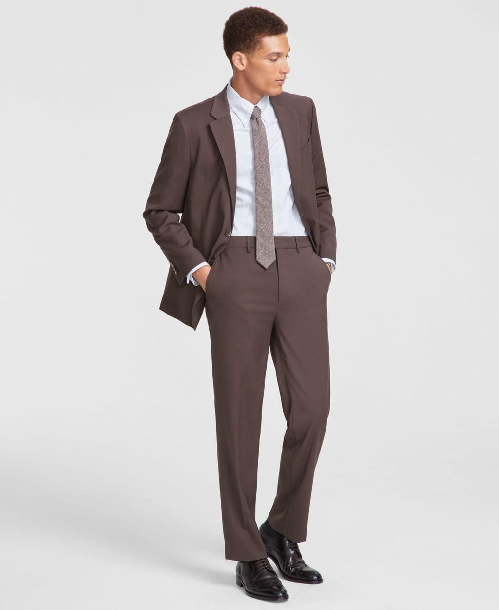 Nautica Mens Modern fit 2 Piece Suit 46 L / 41 Waist Brown Solid Stretch jacket