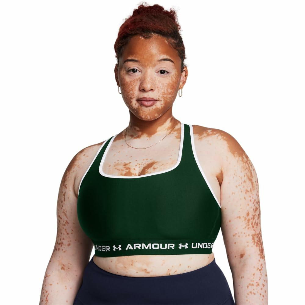 Under Armour Womens Crossback Mid Impact Sports Bra, (301) Forest Green/White/White, X-Large