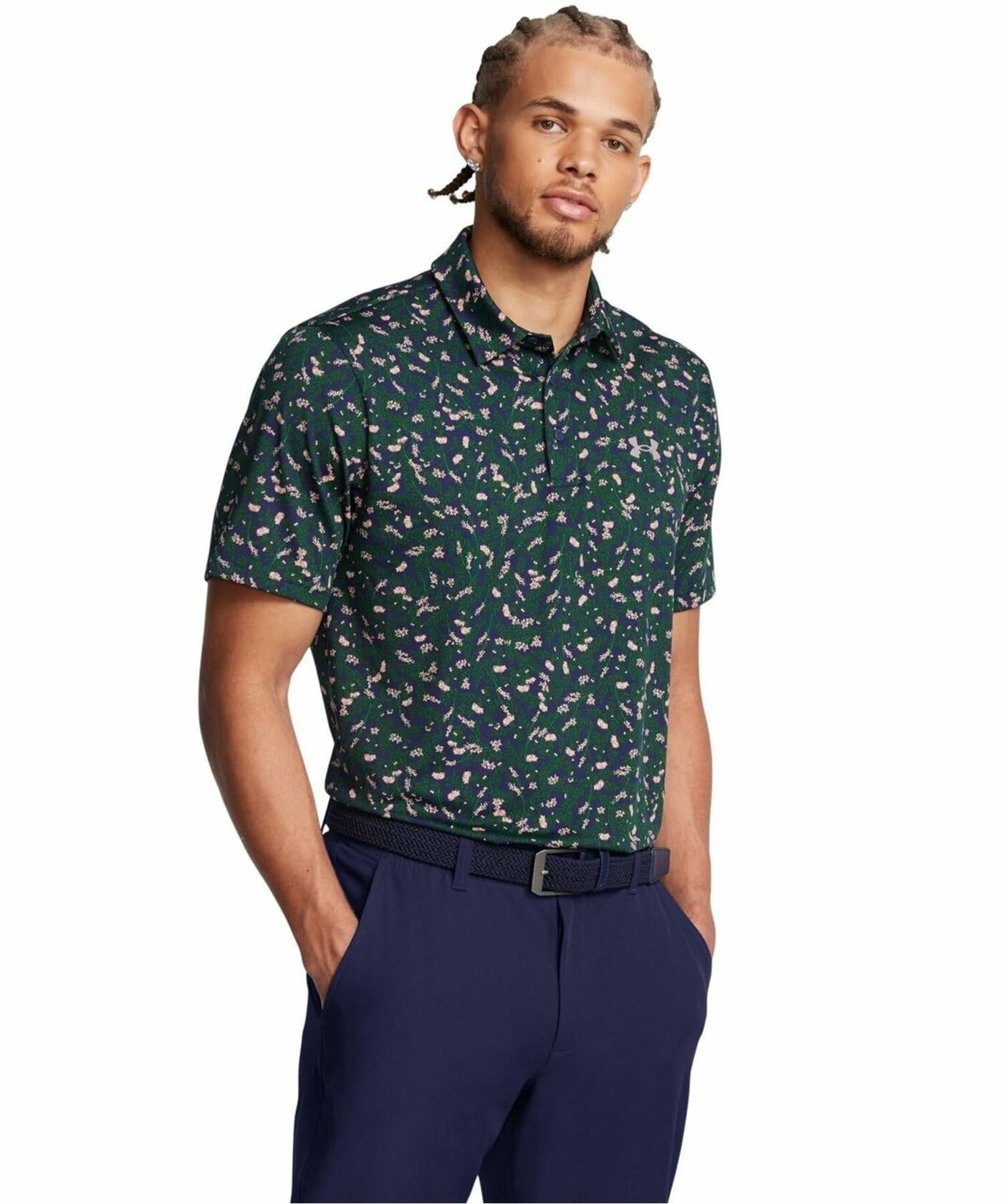 Under Armour Mens Playoff 3.0 Polo Midnight Navy/Forest Green/Flare Orange Regular