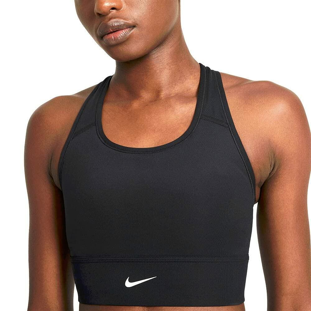 Nike Womens Swoosh Long LINE Bra CZ4496-010 Size S Black/White