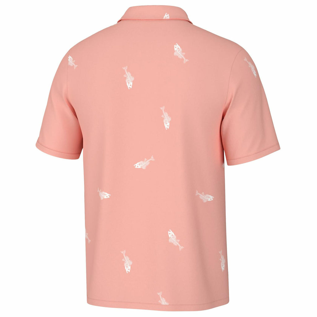 HUK Mens Pursuit Pattern Polo, Performance Short Sleeve Polo Shirt, Fresh Bones - Peach Nectar, XX-Large