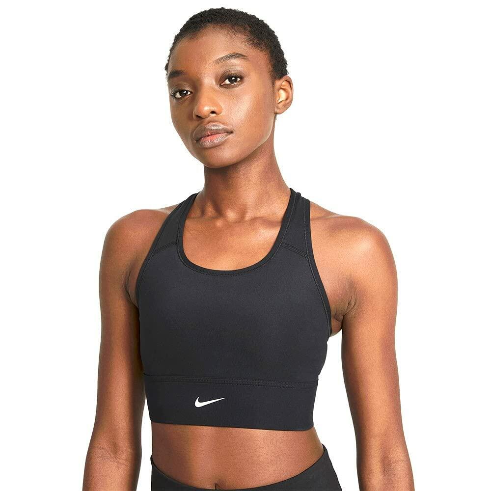Nike Womens Swoosh Long LINE Bra CZ4496-010 Size S Black/White