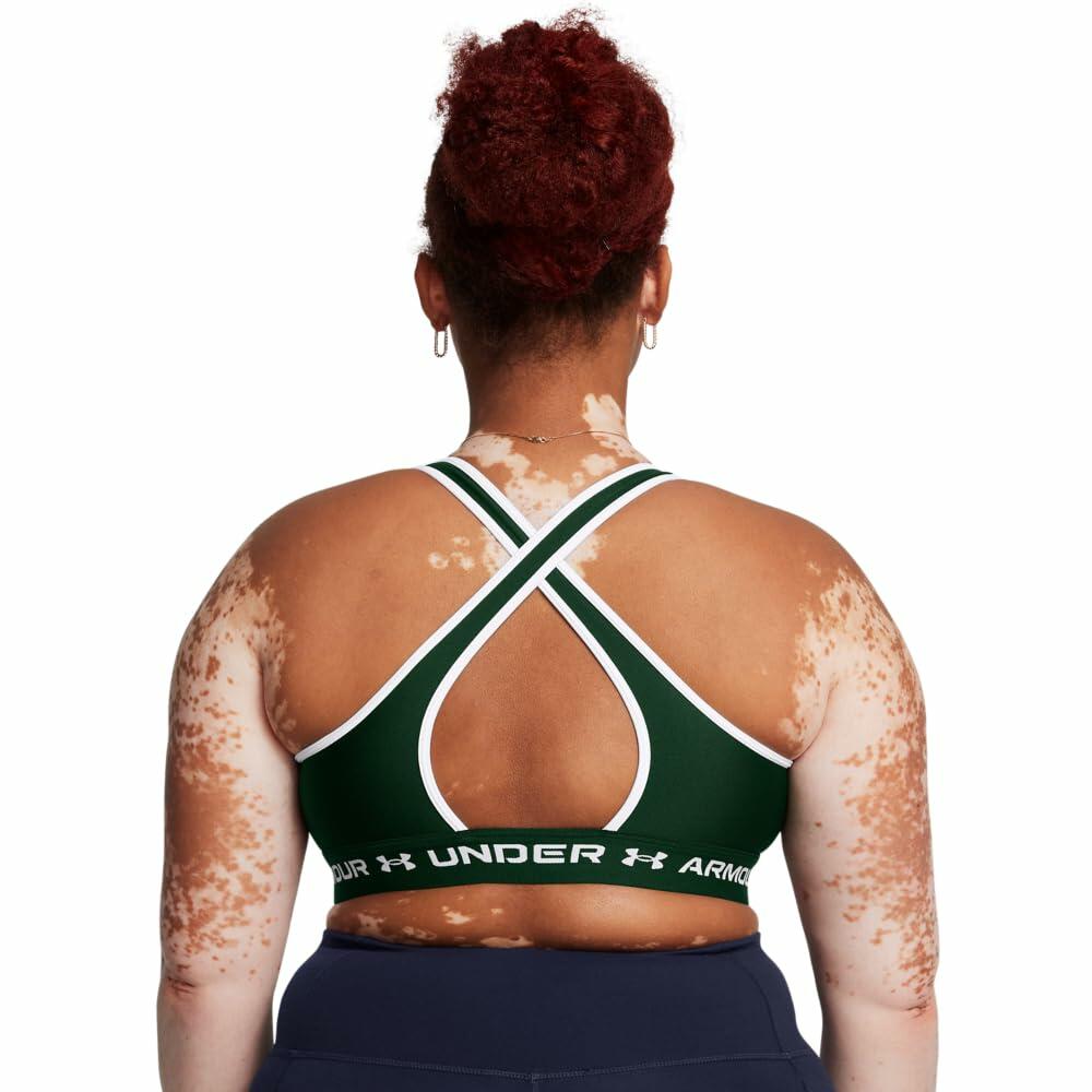 Under Armour Womens Crossback Mid Impact Sports Bra, (301) Forest Green/White/White, X-Large