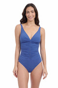 Profile by Gottex Solo Women’s Blue Denim D Cup V Neck One-Piece Swimsuit with Soft Cups, Tummy Control and Back Lining
