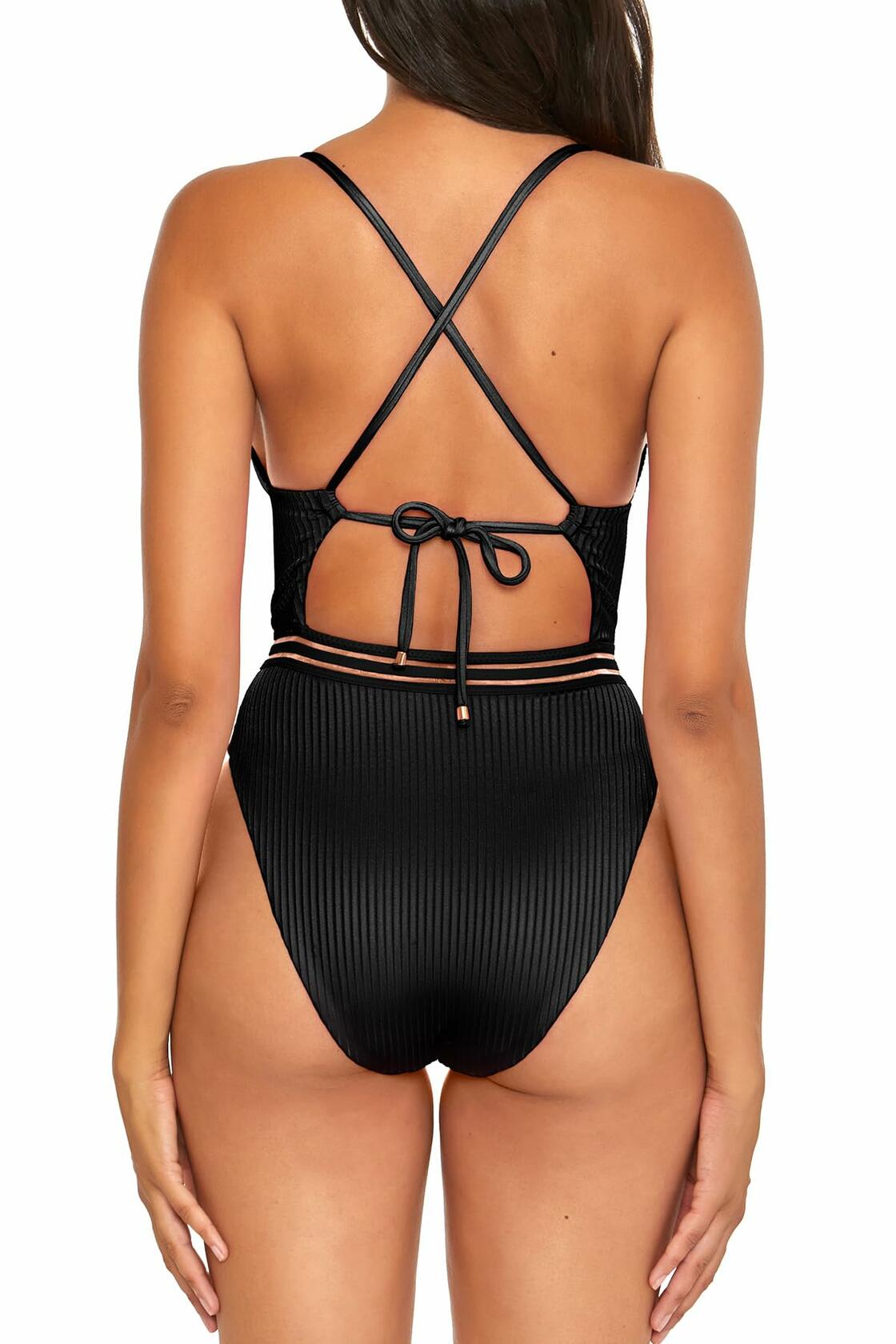 sold Isabella Rose Women's Standard Queensland High Leg One Piece Swimsuit, Plunge Neck, Bathing Suits, Black