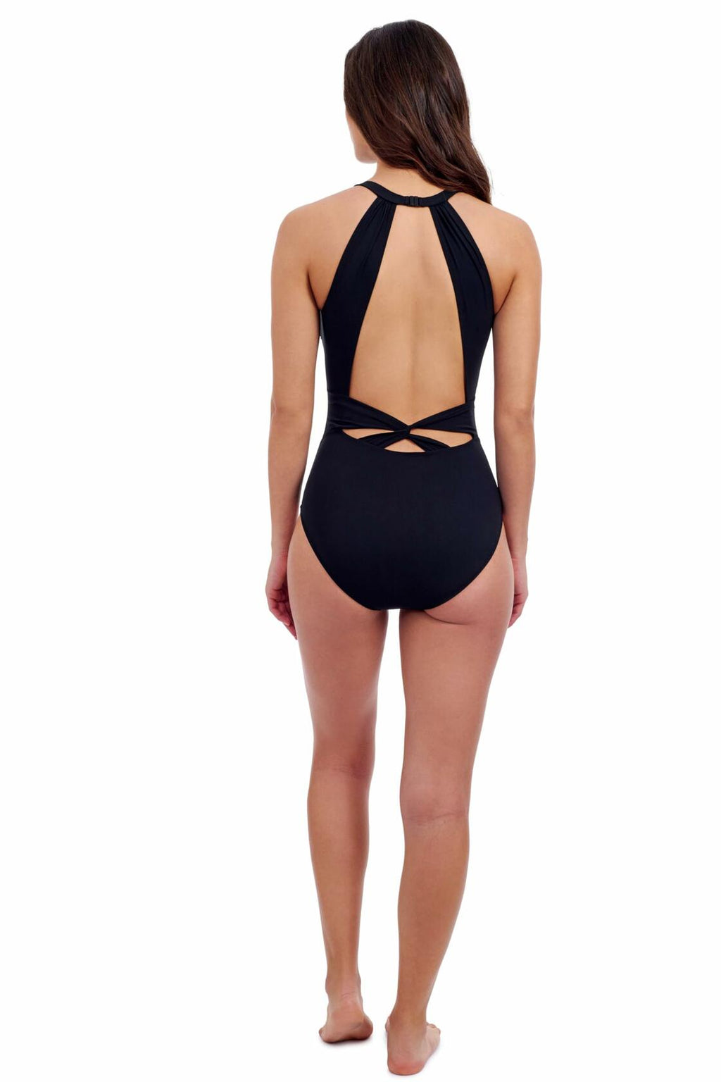 Profile by Gottex Tutti Frutti Black Women’s High Neck Keyhole Back One Piece Bathing Suit with Tummy Control and Soft Cups