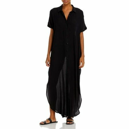 Aqua Swim Button Front Maxi Swim Cover-up - BLACK MAXI