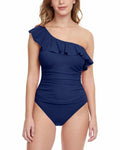 Profile by Gottex Women's Ruffle One-Shoulder One Piece Swimsuit, Tutti Frutti Navy, 12