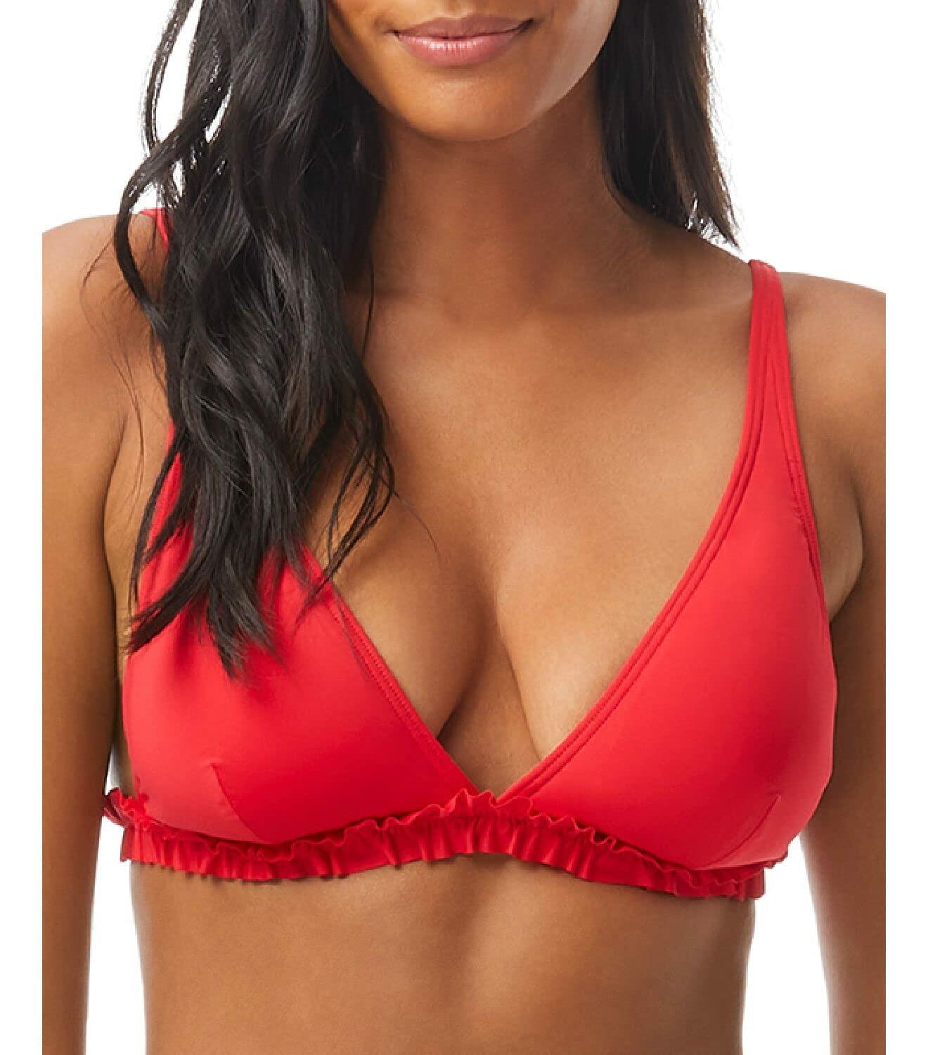 kate spade new york Cabana Mini Ruffle French Bikini Top with Removable Soft Cups Iced Cherry XS (US 0)