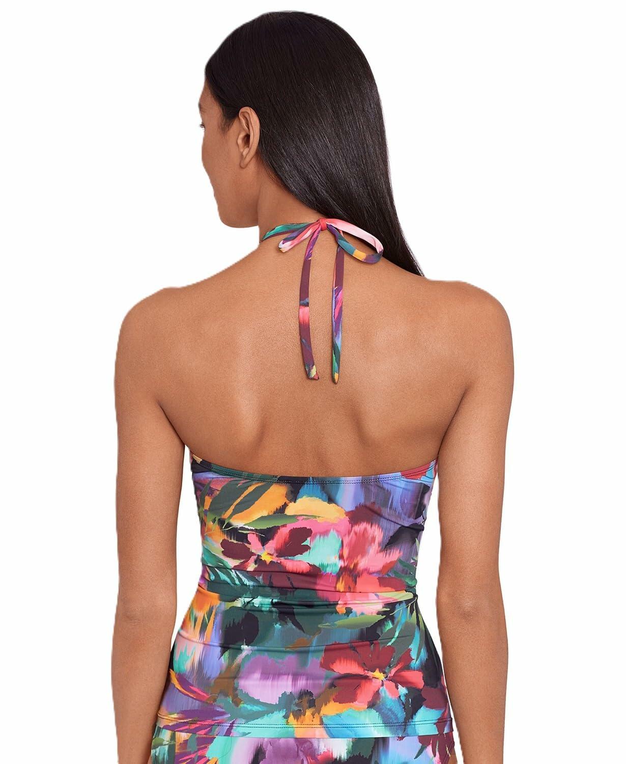 Lauren Ralph Lauren Womens Printed Halter Tankini Swim Top Black 8