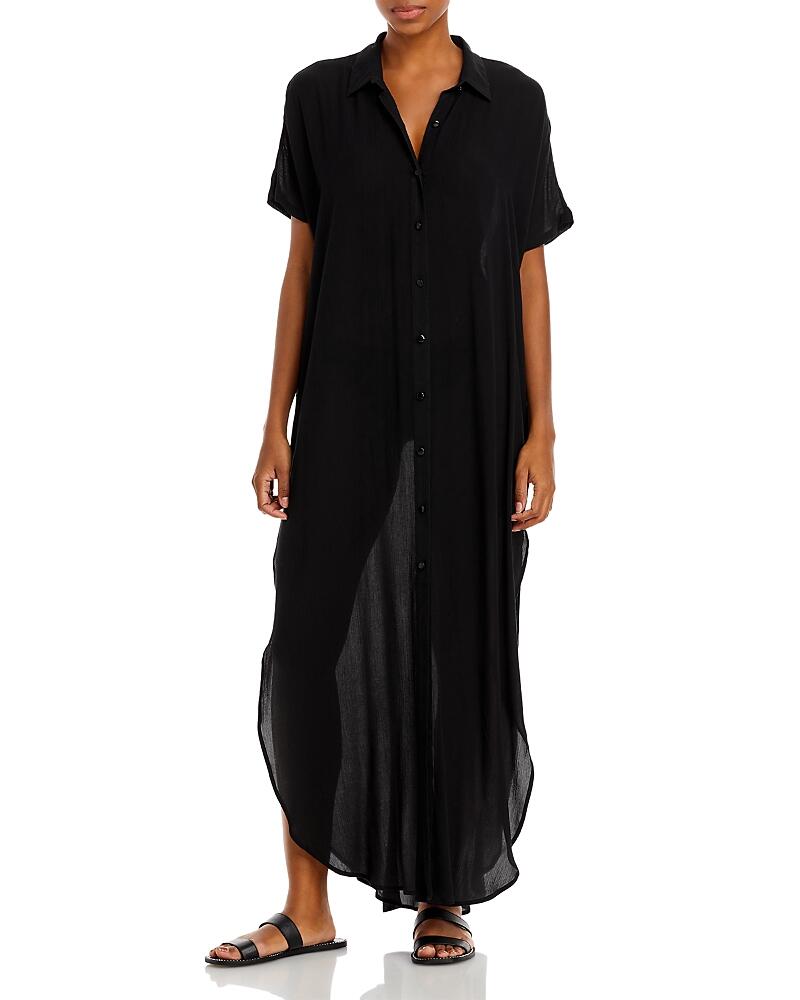 Aqua Swim Button Front Maxi Swim Cover-up - BLACK MAXI