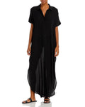 Aqua Swim Button Front Maxi Swim Cover-up - BLACK MAXI