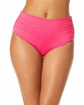 Anne Cole Womens Hi Waist Shirred Bottom, M, Pink