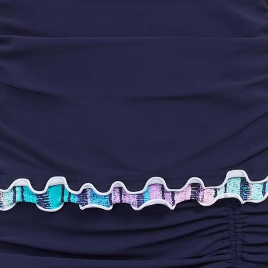 Profile by Gottex Women's Standard Harmony Blue Striped Print Ruffle Trim Halter Tankini Bathing Suit Top Swim Essential