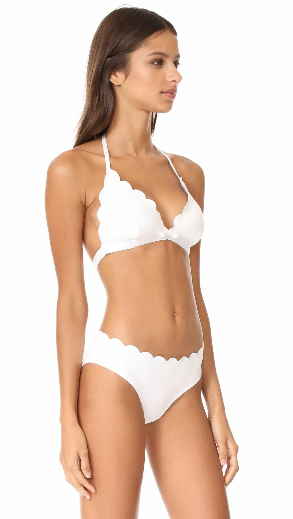 Kate Spade New York Women's Scalloped Triangle Bikini Top, White, X-Small