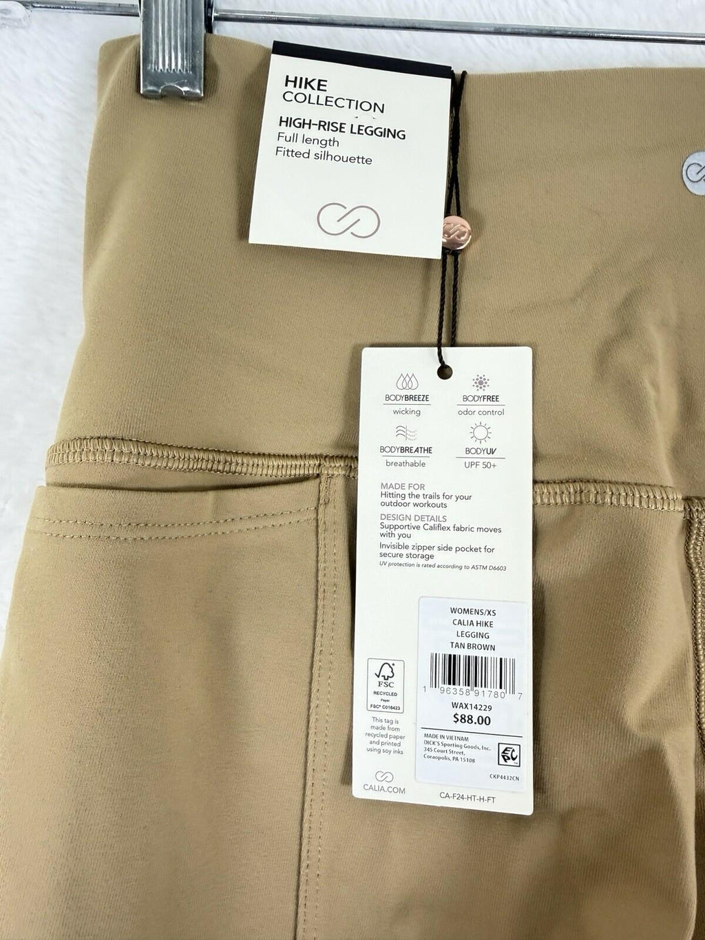Calia Leggings High Rise Full Length Hike Tan Brown Pockets Workout Women New