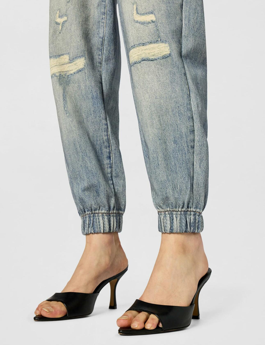 [BLANKNYC] Womens French Terry Distressed Printed Denim Jogger, Comfortable & Stylish Pants, Yes Please, Medium, Blue