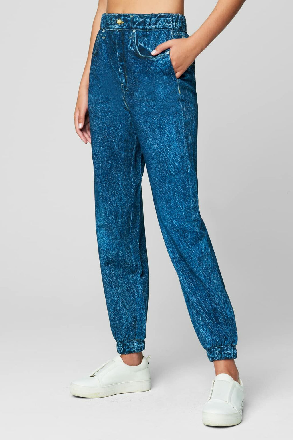 [BLANKNYC] Womens French Terry Printed Jogger Jeans, Blue, X-Small US